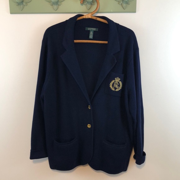 Lauren Ralph Lauren Jackets & Blazers - Ralph Lauren Navy Gold Buttons Crest Academia Sweater Knit Blazer Size 2X